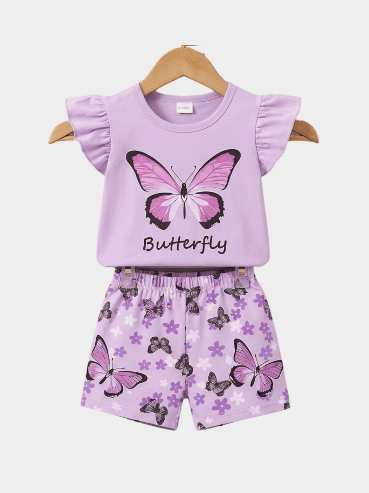 Girls Flowers Purple T-shirt And Shorts Set - ChildrenGoods