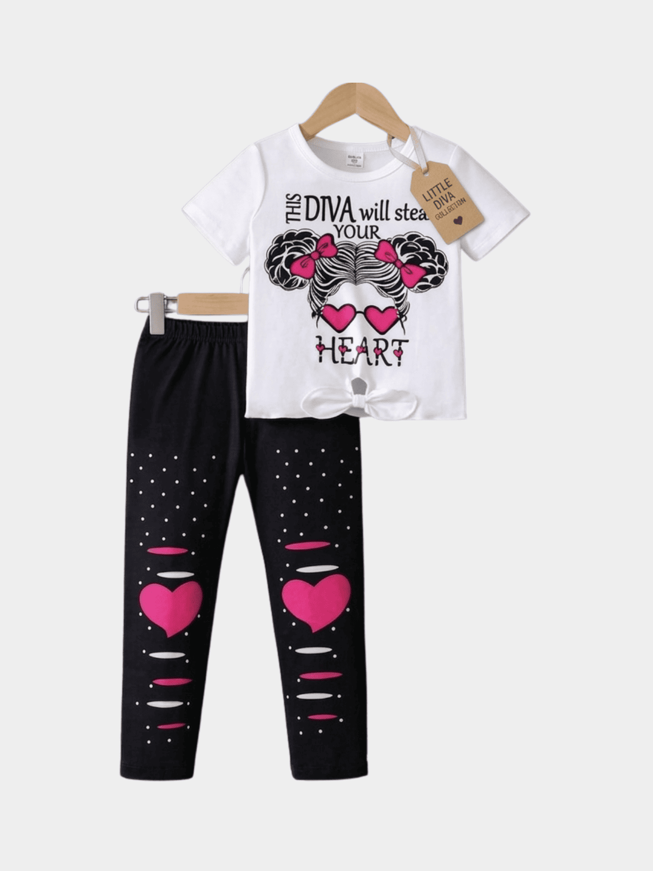 Girls Heart T-shirt And Long Pant Set - ChildrenGoods