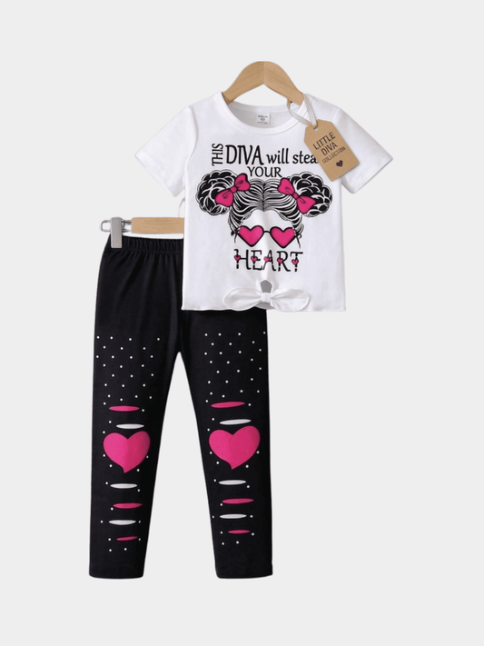 Girls Heart T-shirt And Long Pant Set - ChildrenGoods