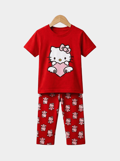 Girls Heart T-shirt And Long Pant Set - ChildrenGoods