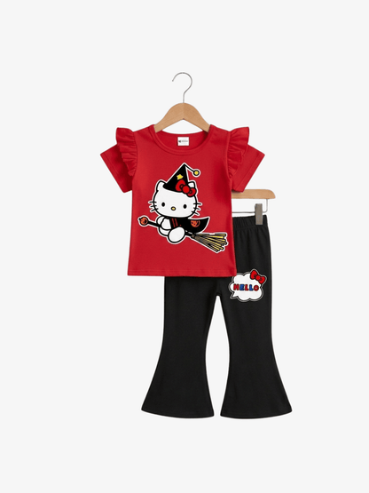 Girls Hello Kitty Cupid Flutter Sleeve Bell - Bottom Set - ChildrenGoods