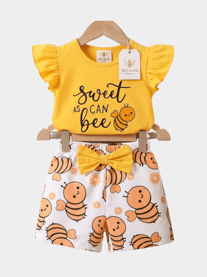 Girls Honey Bee Yellow T-shirt And Shorts Set - ChildrenGoods