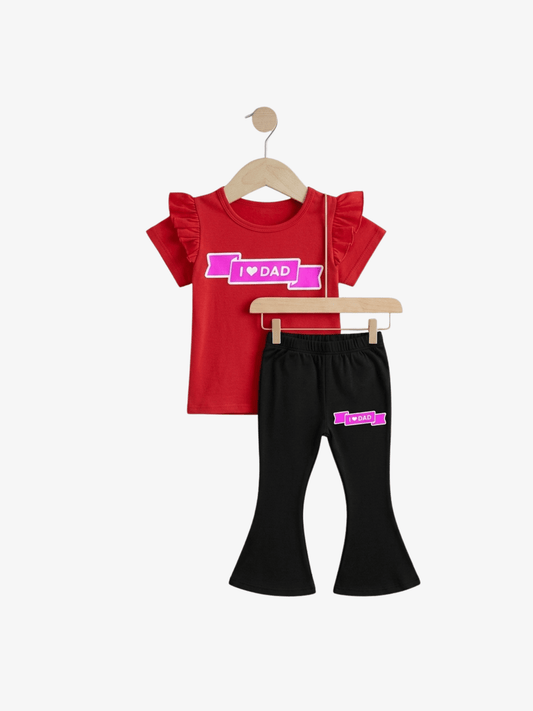Girls' "I Love Dad" Ruffle Top & Flare Pants Set - ChildrenGoods
