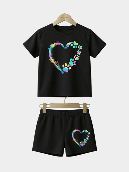 Girls Love Black T-shirt And Shorts Set - ChildrenGoods