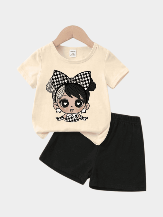 Girls Love Cat Style T-shirt And Shorts Set - ChildrenGoods