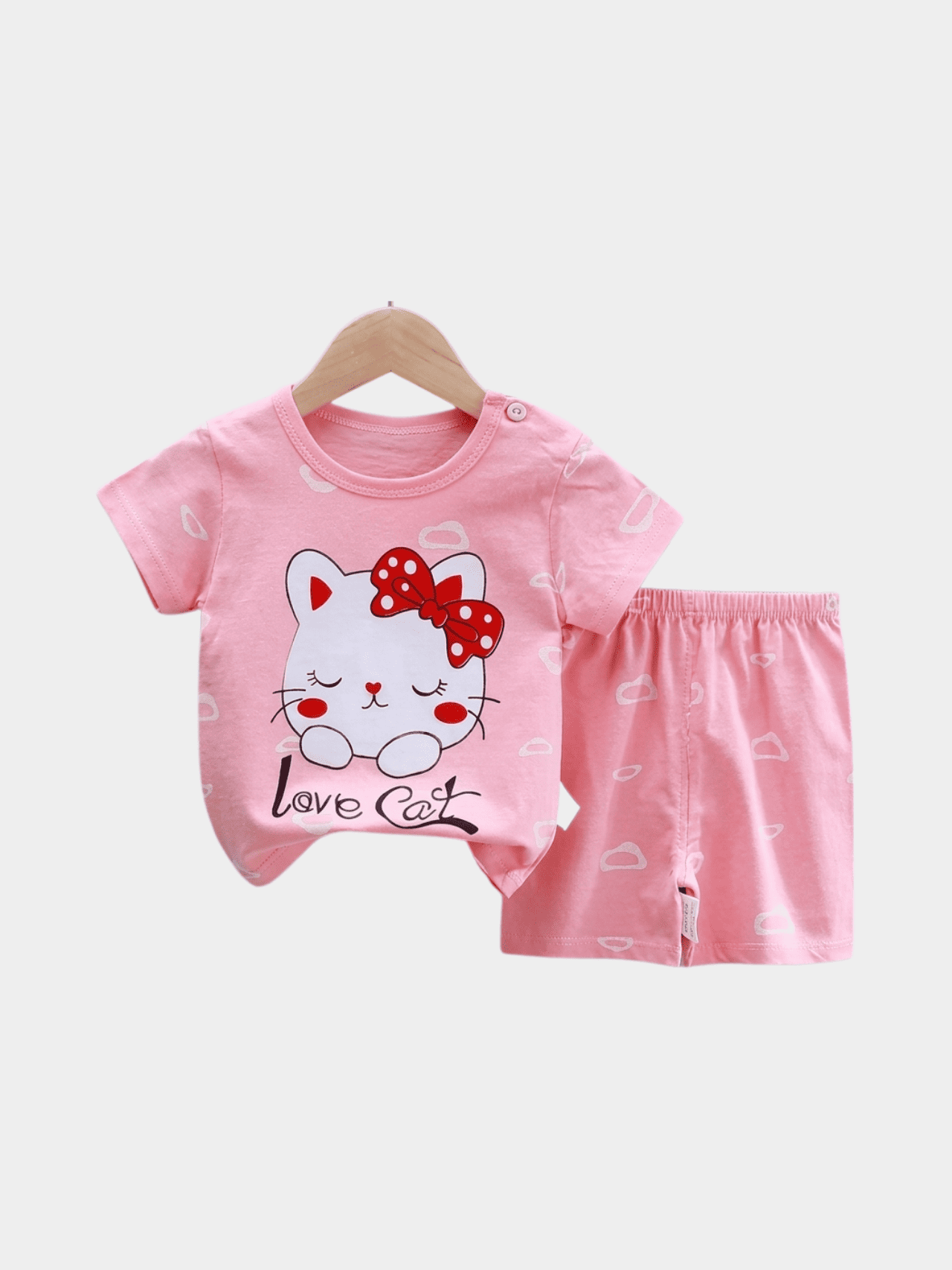 Girls Love Cat Style T-shirt And Shorts Set - ChildrenGoods