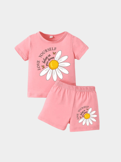 Girls Love Cat Style T-shirt And Shorts Set - ChildrenGoods