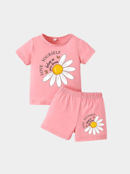 Girls Love Cat Style T-shirt And Shorts Set - ChildrenGoods