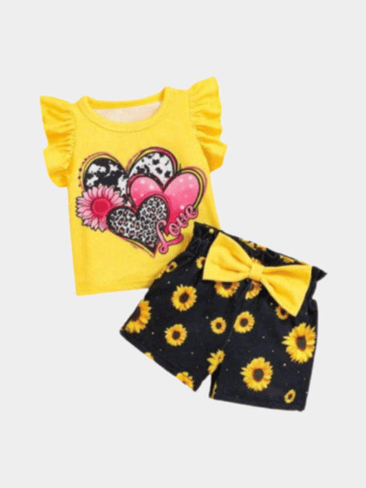 Girls Love Yellow T-shirt And Shorts Set - ChildrenGoods