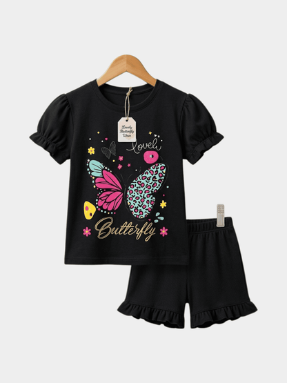 Girls Lovely Butterfly T-shirt And Shorts Set - ChildrenGoods
