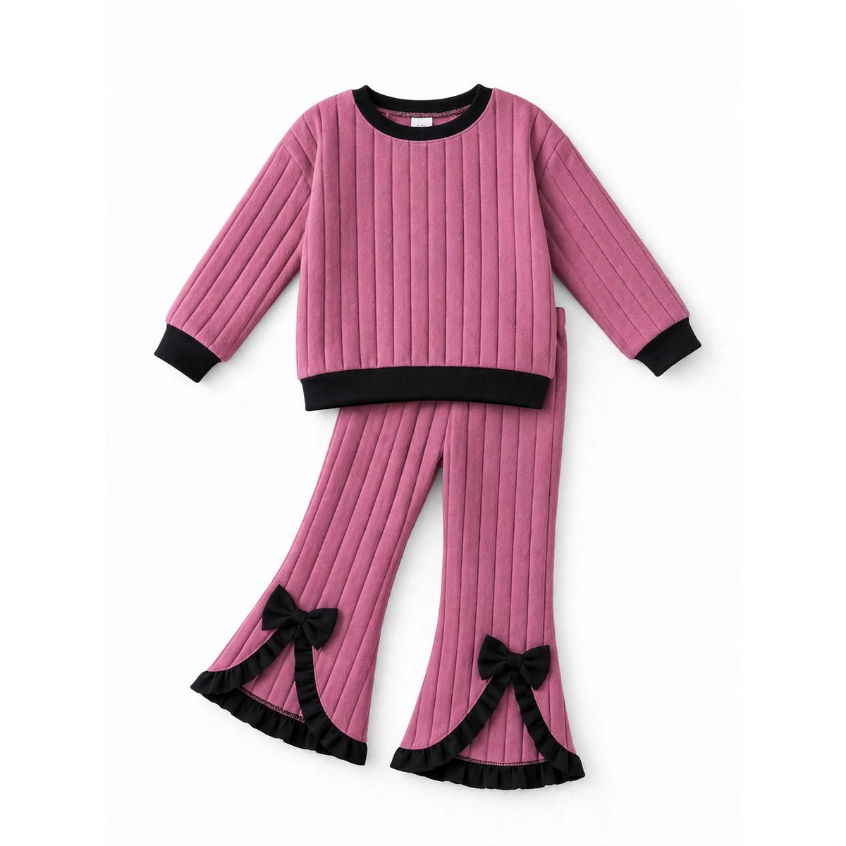 Ribbed Sweatshirt & Bow Flare Pant Set – Dusty Pink