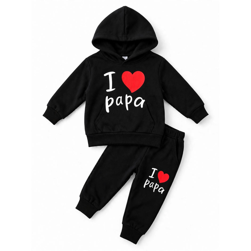 I Love Papa Hooded Sweatshirt & Jogger Set – Black