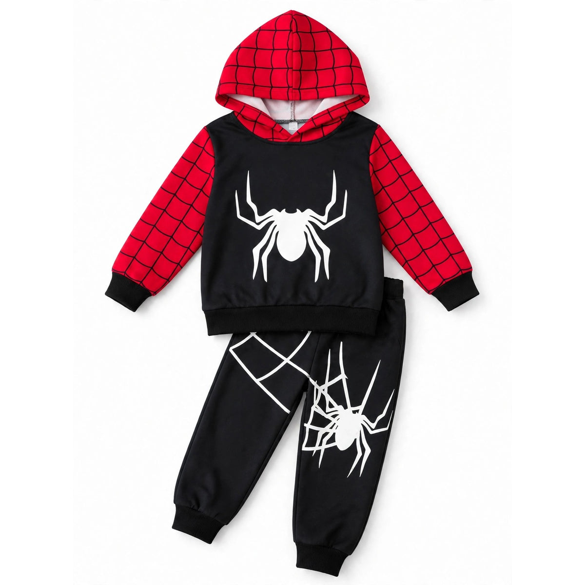 Spider Web Hooded Sweatshirt & Jogger Set – Red/Black