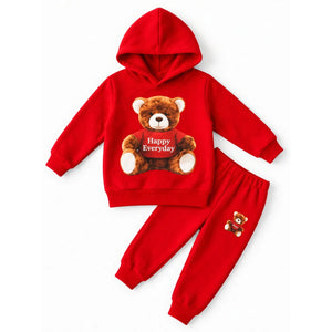 Teddy Bear Happy Everyday Hoodie & Jogger Set – Red