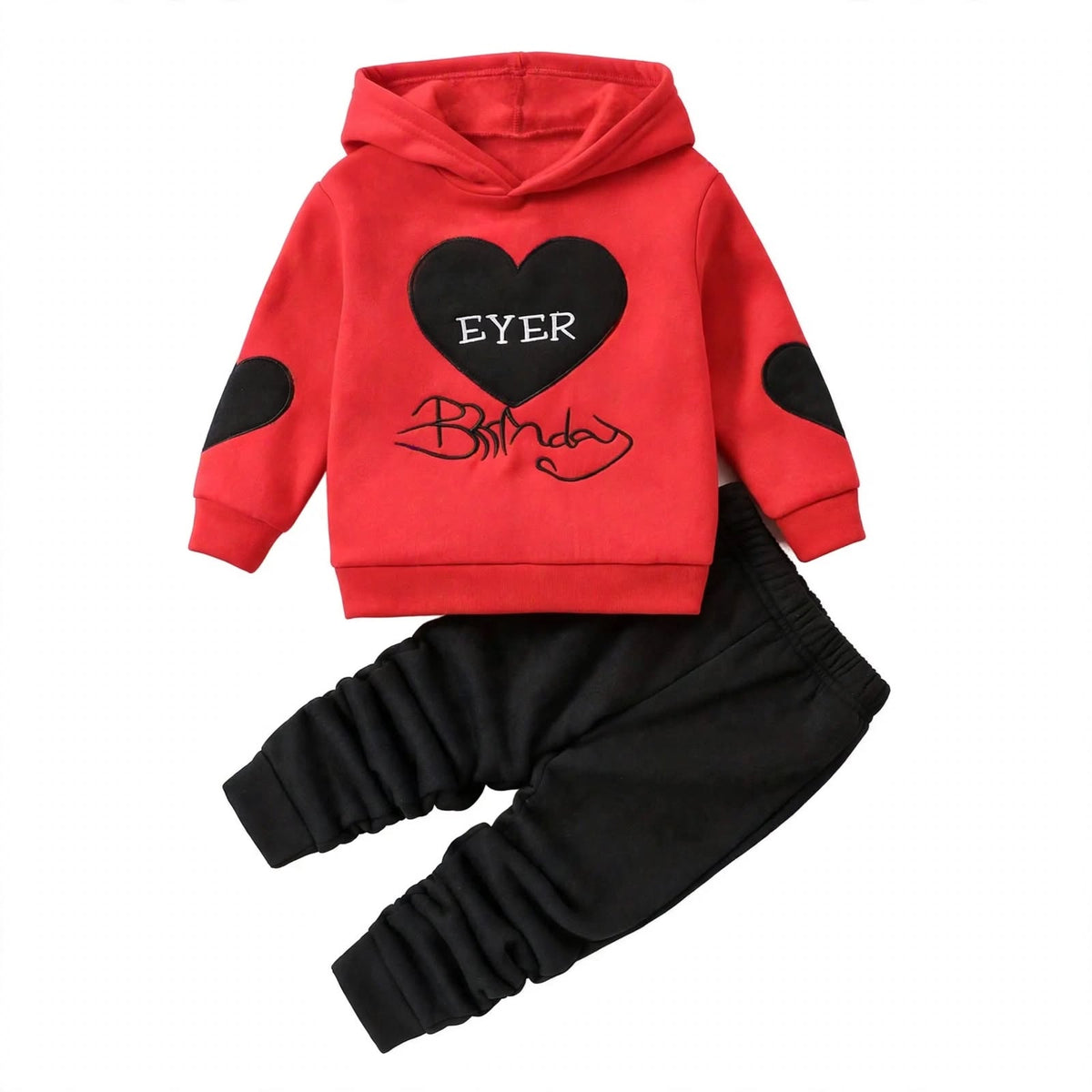 Heart Patch Hoodie & Jogger Set – Red/Black
