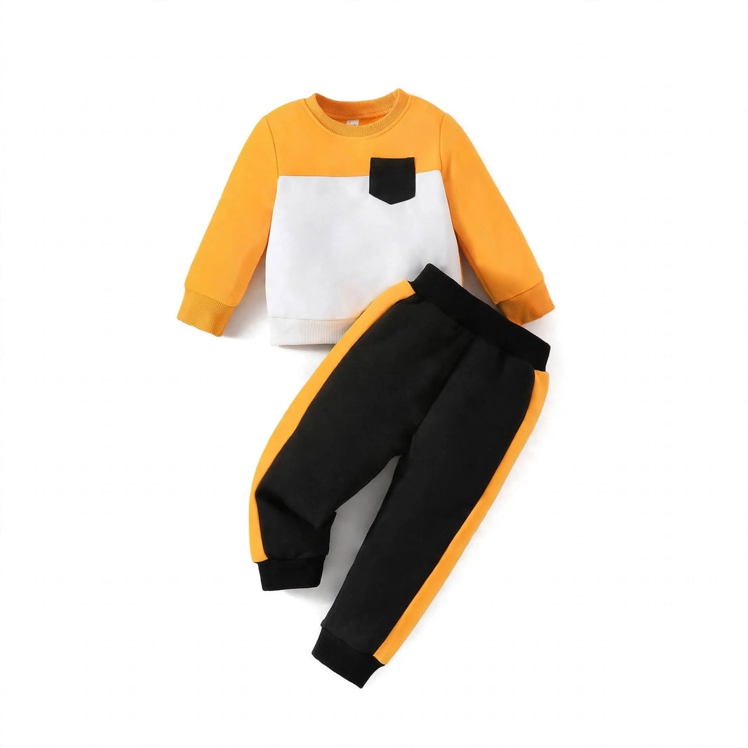 Colour Block Pocket Sweatshirt & Jogger Set – Yellow/White