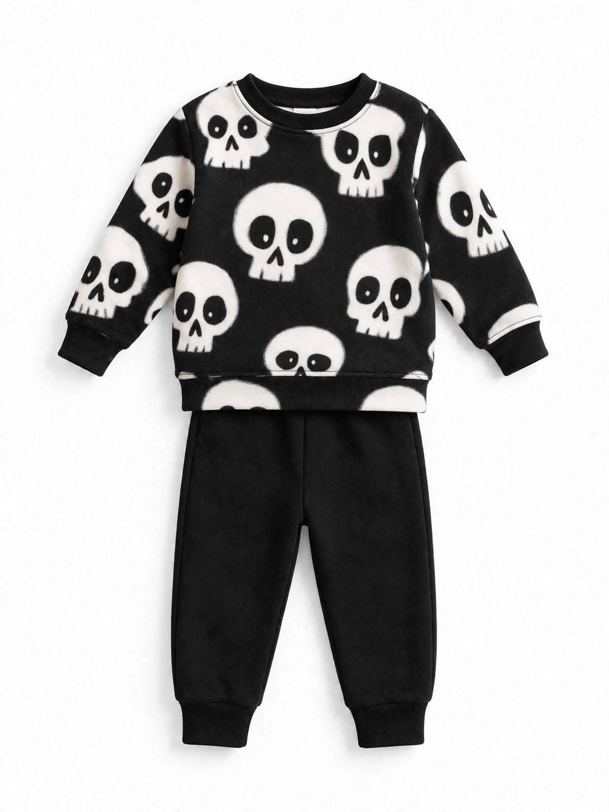 Black and ivory skull print sweatshirt and jogger set for kids
