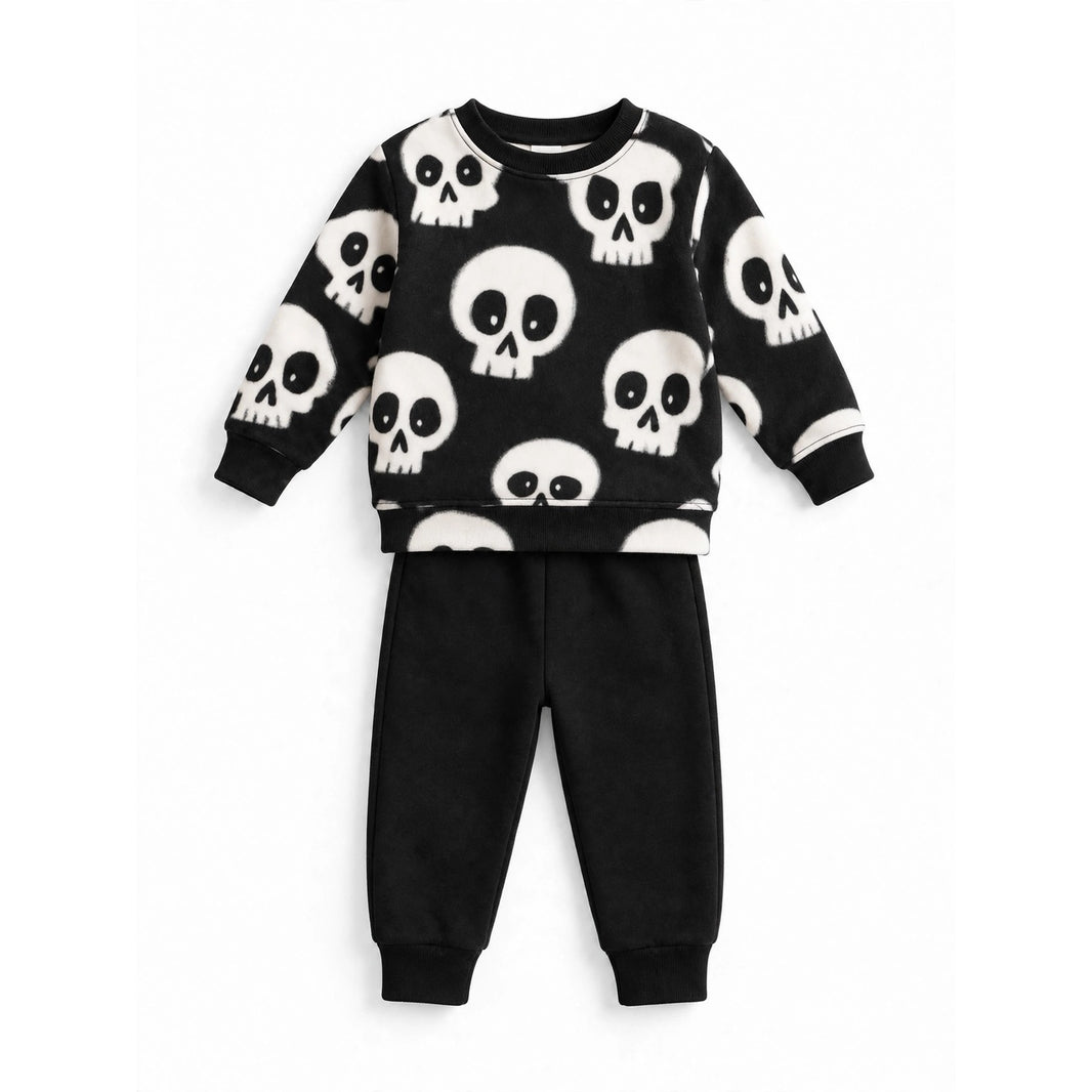 Skull Print Sweatshirt & Jogger Set – Black & Ivory