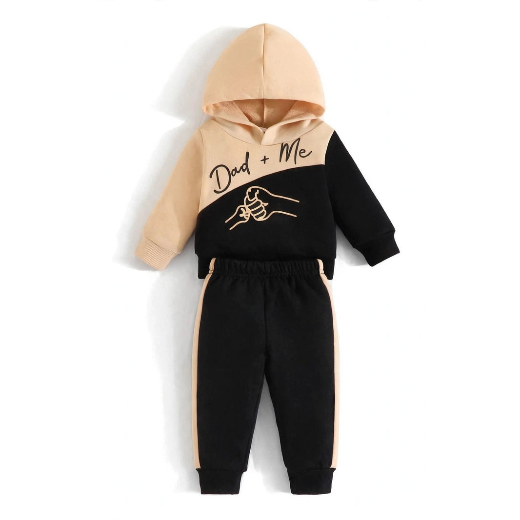 Dad + Me Colour Block Hoodie & Jogger Set – Beige/Black