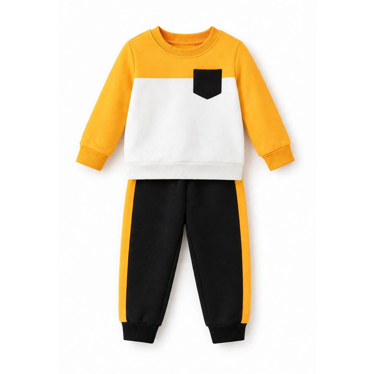 Colour Block Pocket Sweatshirt & Jogger Set – Mustard/White