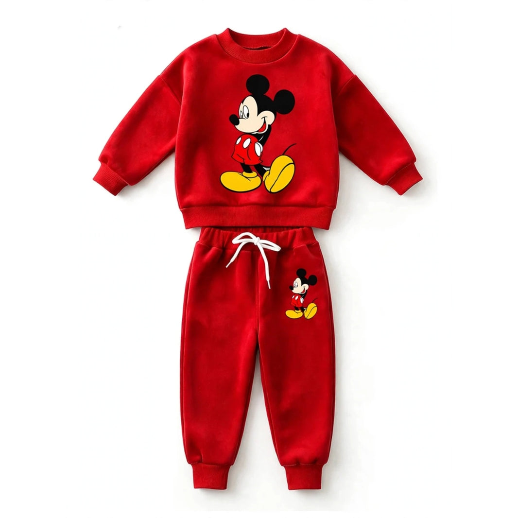 Cartoon Mouse Print Sweatshirt & Jogger Set – Red