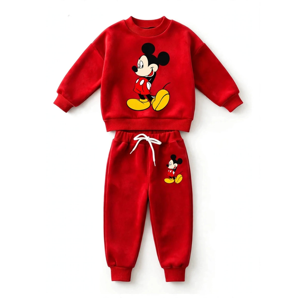 Cartoon Mouse Print Sweatshirt & Jogger Set – Red
