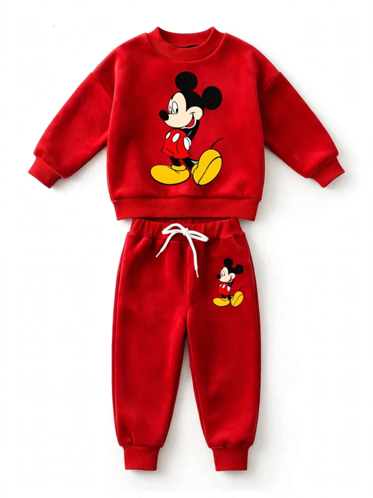Red cartoon mouse print sweatshirt and jogger set for kids