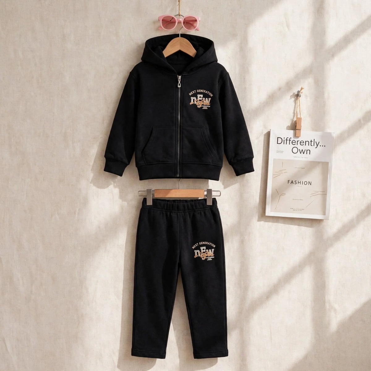 Kids Next Generation Zip-Up Hoodie & Joggers Set – Black