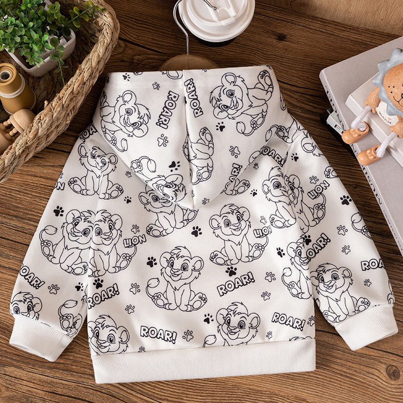 Lion Cub Print Hoodie – White
