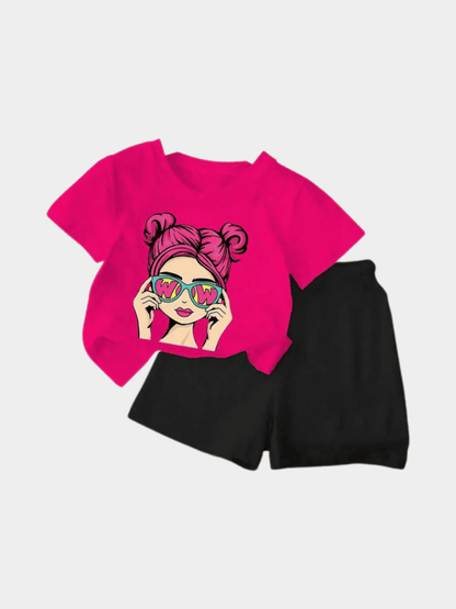 Pink Girls T-shirt And Shorts Set - ChildrenGoods
