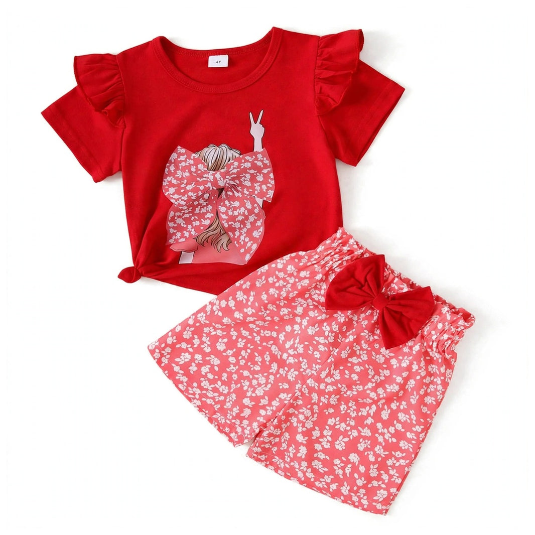 Red Graphic T-Shirt & Shorts Set