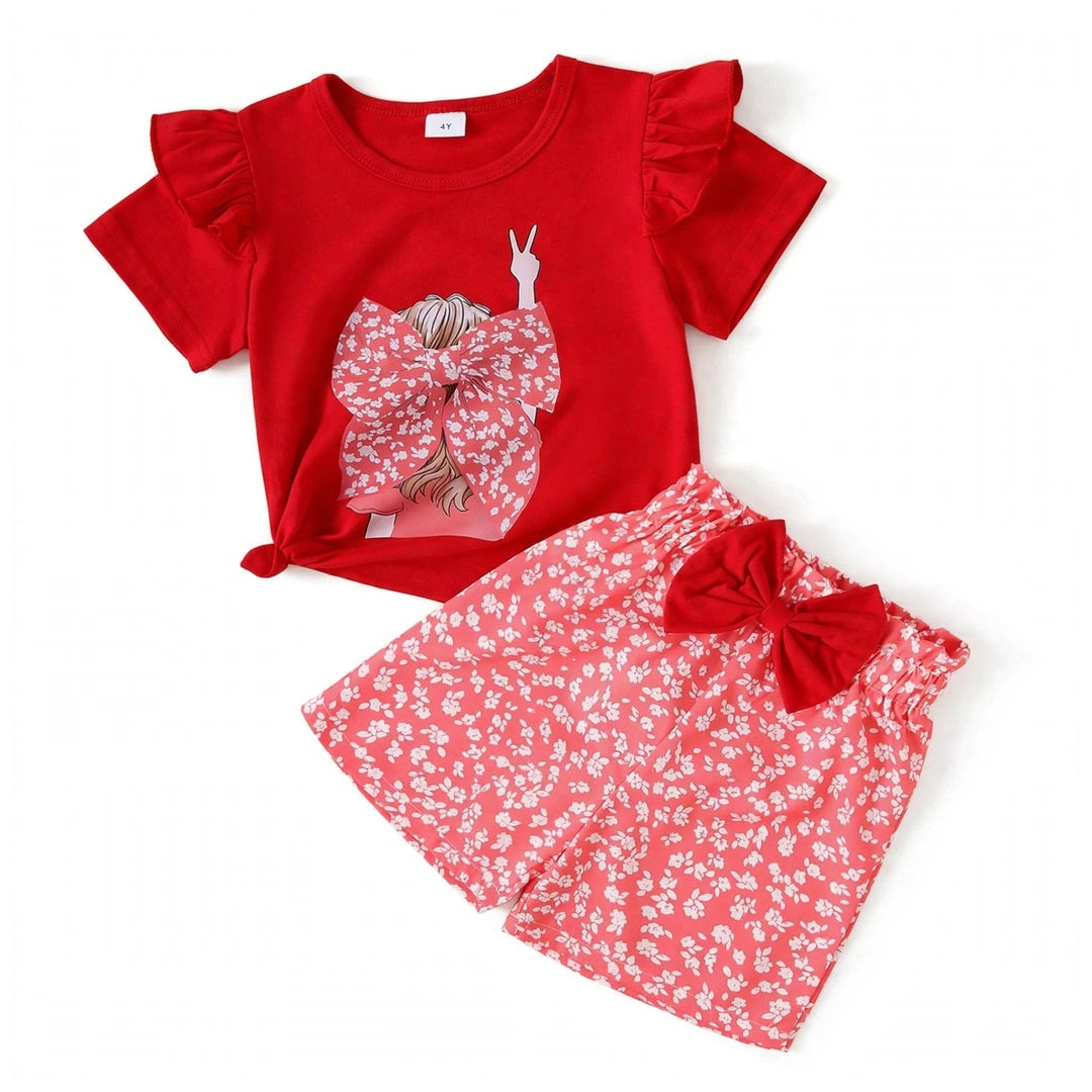Red Graphic T-Shirt & Shorts Set