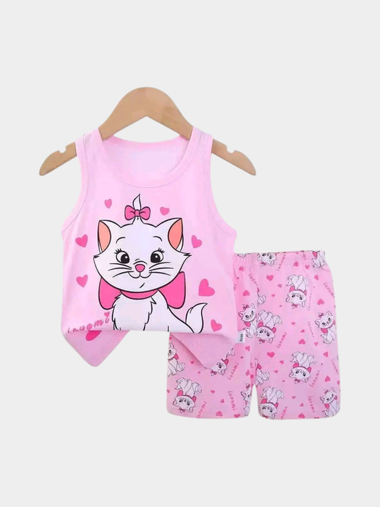 Pink Marie Cat T-shirt And Shorts Set