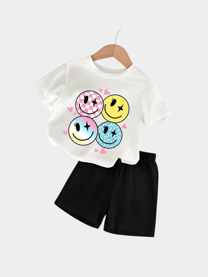 Smile White T-shirt And Shorts Set - ChildrenGoods