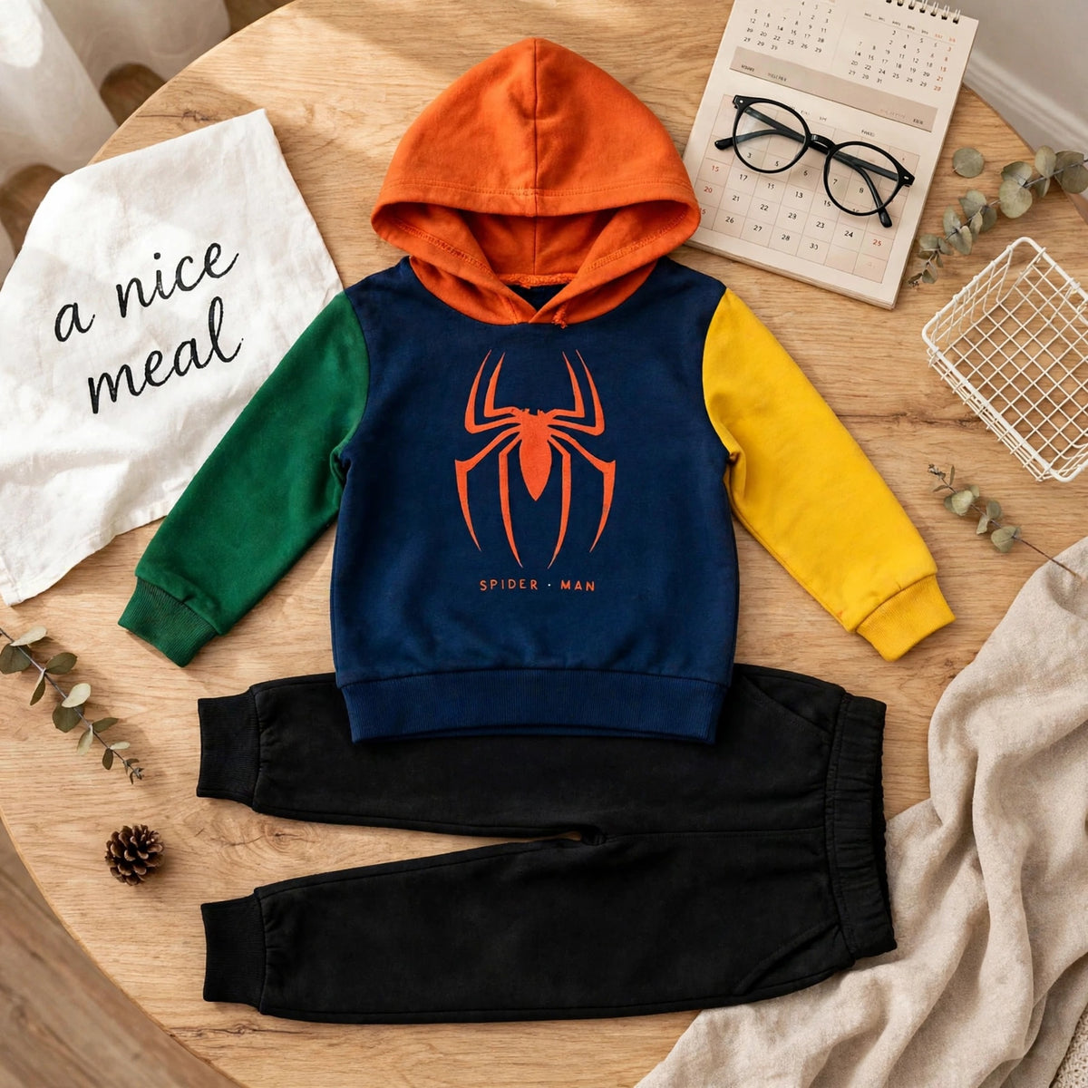Spider Colour Block Hoodie & Jogger Set – Navy/Black