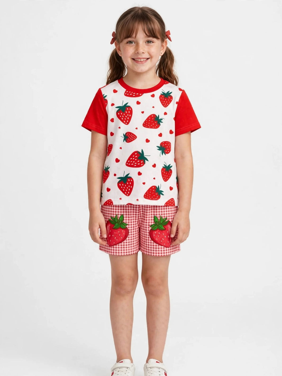 Toddler Girls Strawberry & Gingham Outfit Set