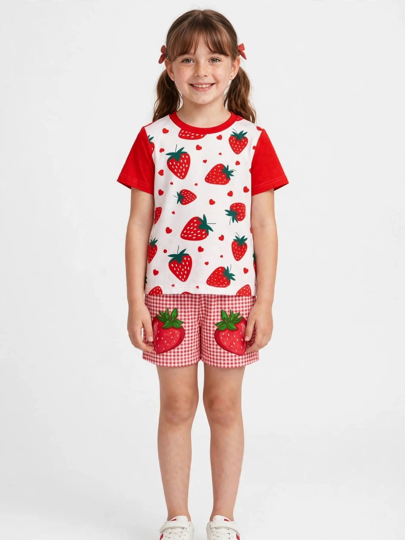 Toddler Girls Strawberry & Gingham Outfit Set