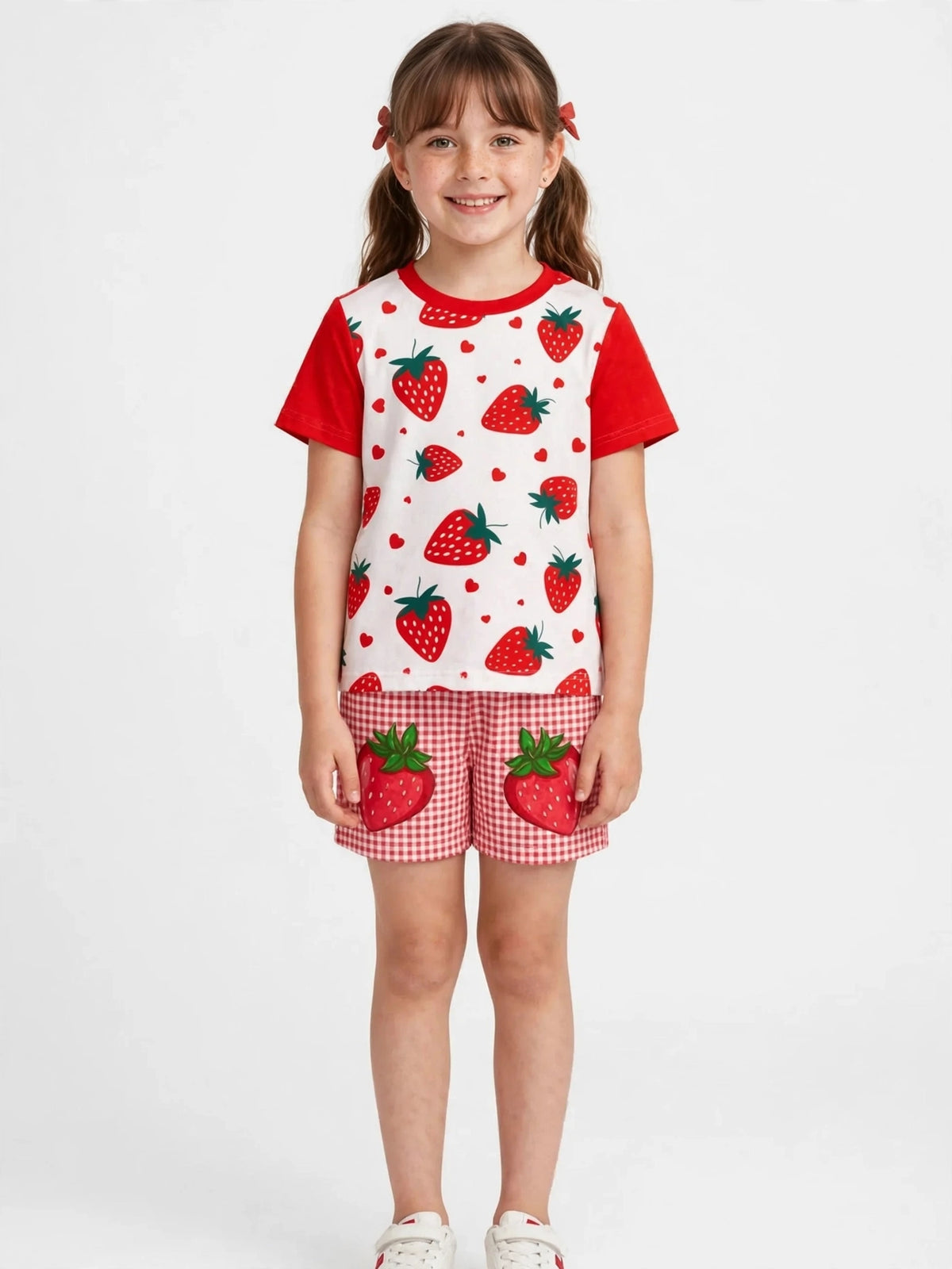 Toddler Girls Strawberry & Gingham Outfit Set