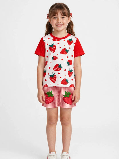 Toddler Girls Strawberry & Gingham Outfit Set