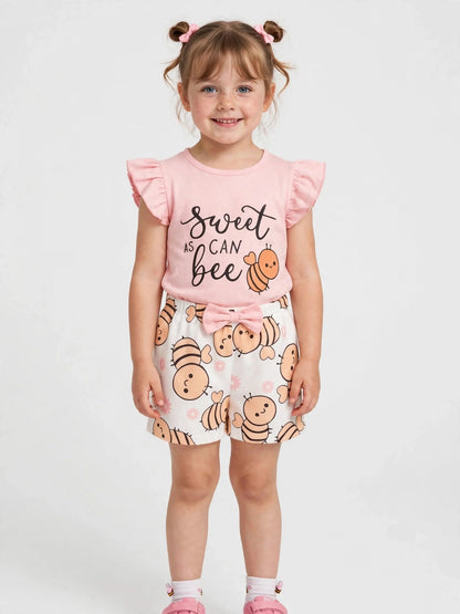 Purple Flowers T-Shirt & Shorts Set