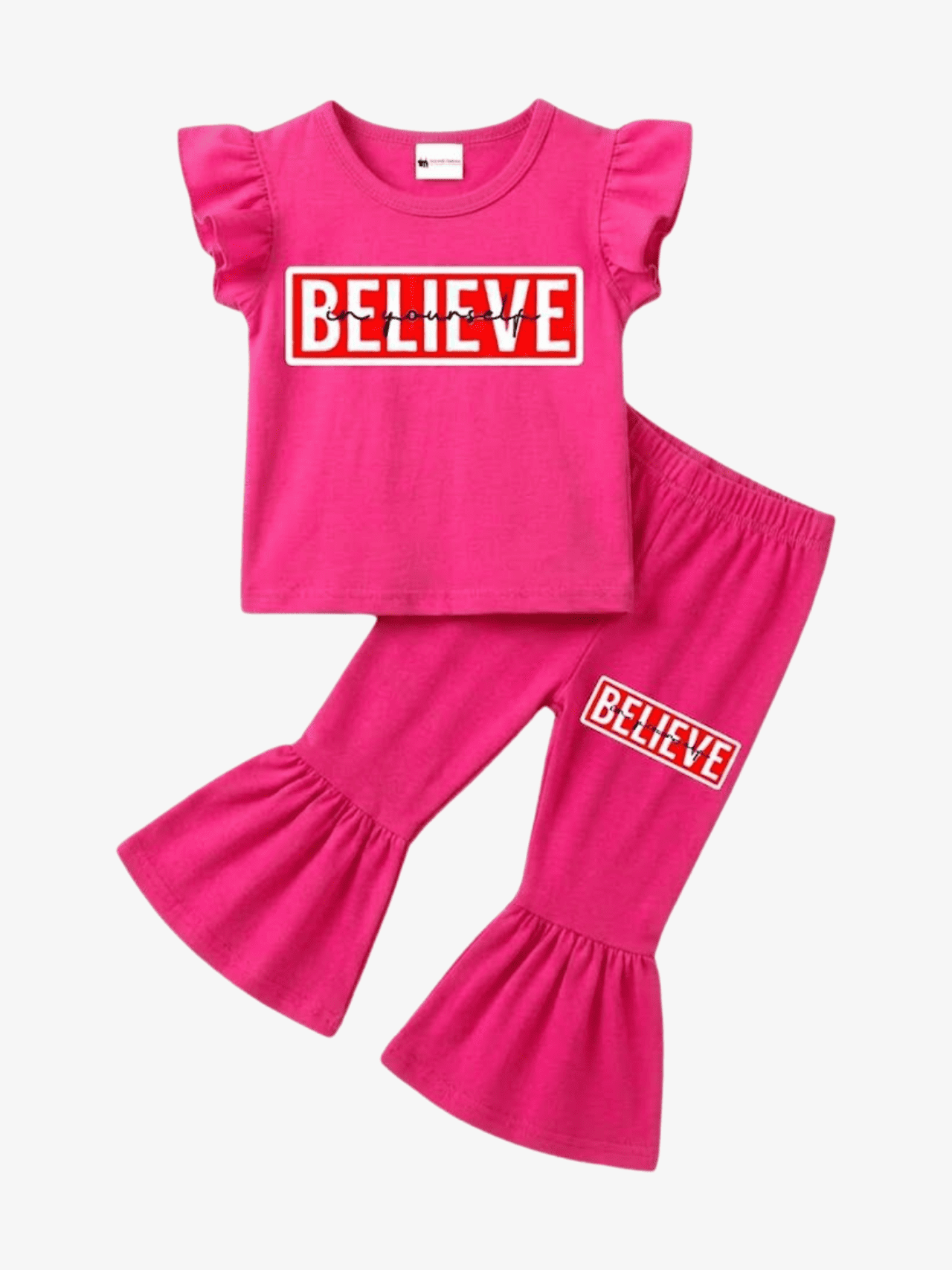 Toddler Girls' Hot Pink "Believe" Flutter Sleeve & Flare Leggings Set - ChildrenGoods