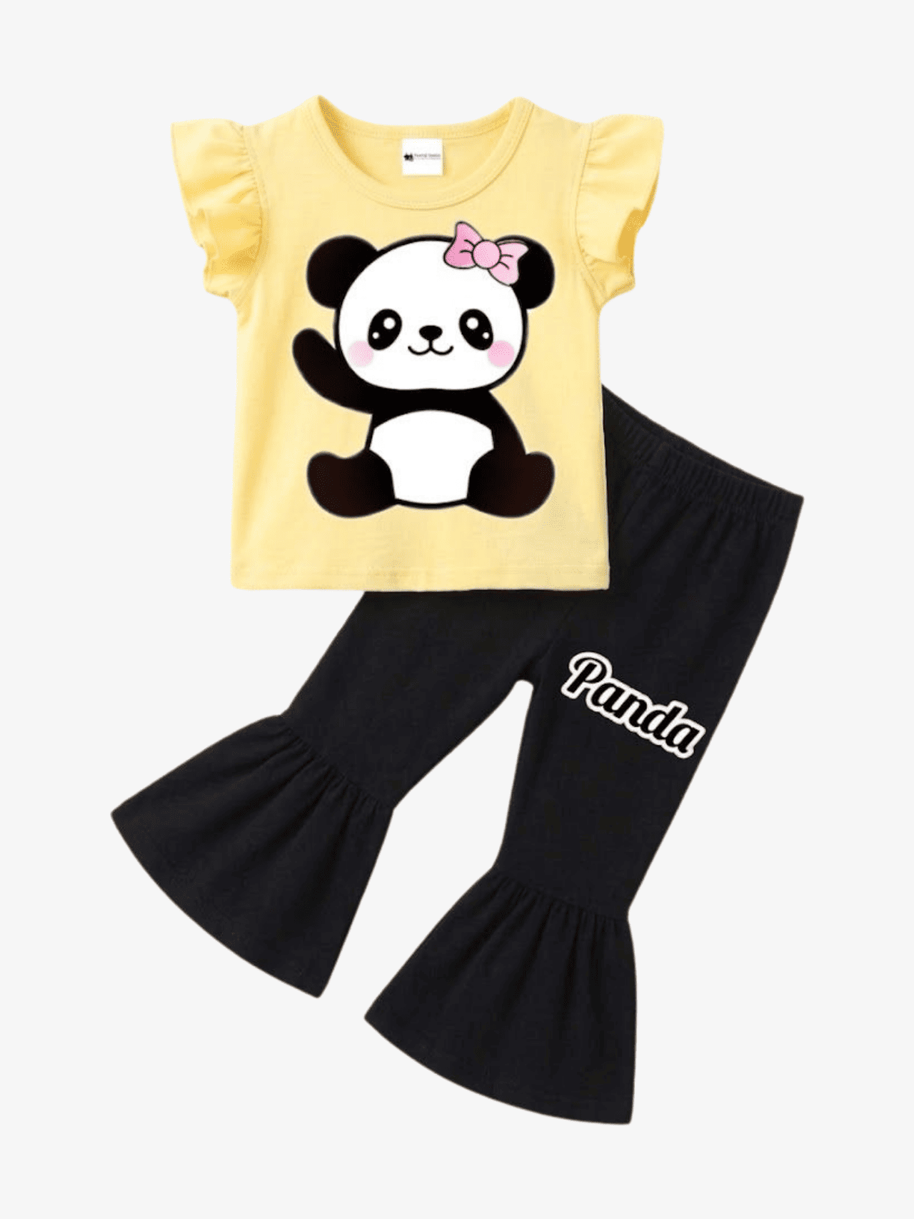 Toddler Girls' Panda Flutter Sleeve Top & Flare Leggings Set - ChildrenGoods