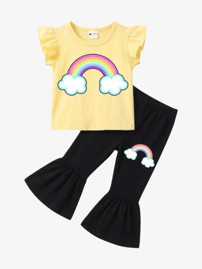Toddler Girls' Rainbow Flutter Sleeve Top & Flare Leggings Set - ChildrenGoods