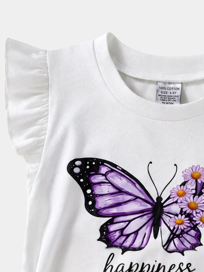 Girls Purple Butterfly & Floral Knot Top with Burgundy Leggings Set