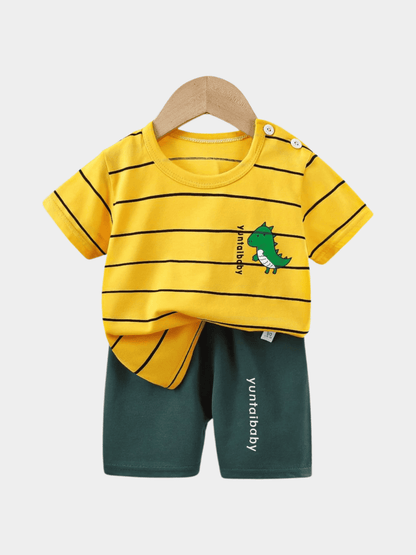 Yellow Stripe Boys T-shirt And Shorts Set - ChildrenGoods