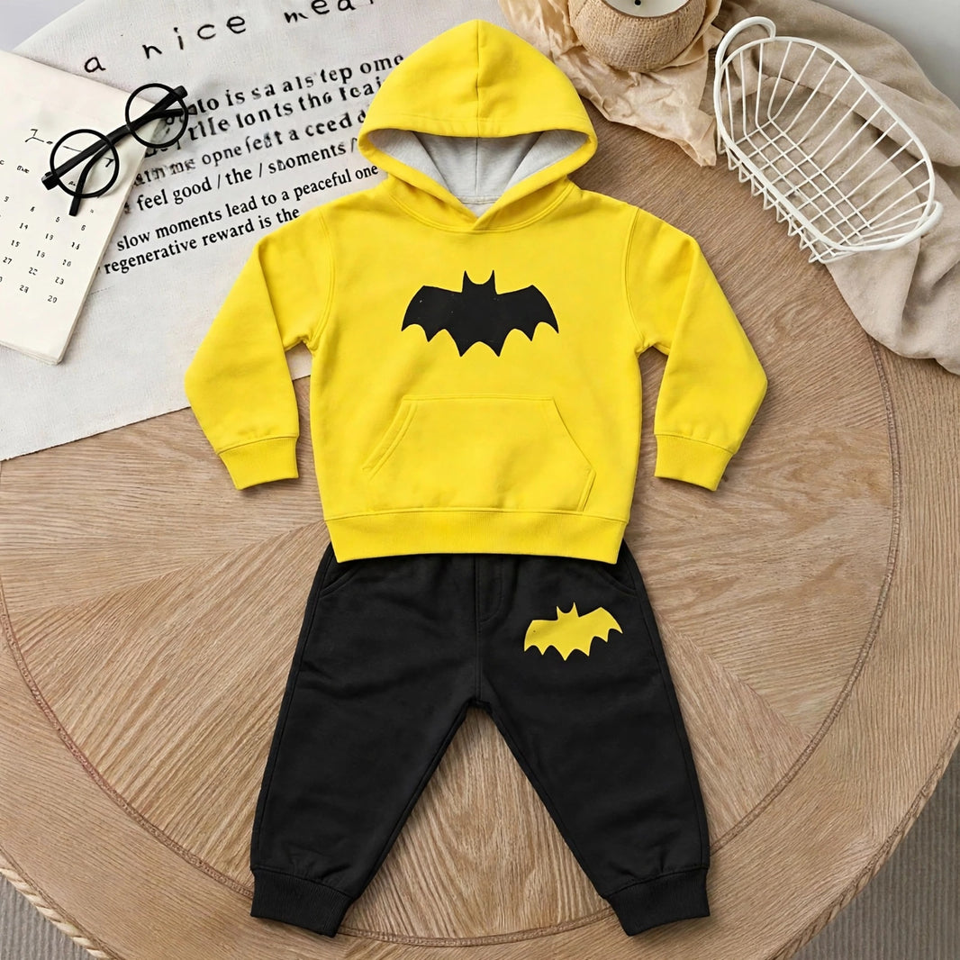 Bat Print Hoodie & Jogger Set – Yellow/Black